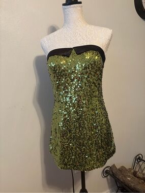 Moa Moa Olive Green Sequin Strapless with Black Trim